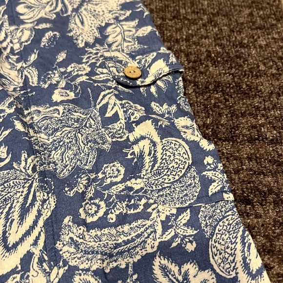 Christian Siriano Blue/Cream Rayon/Linen Blend baggy crop pants  size small - Picture 5 of 9